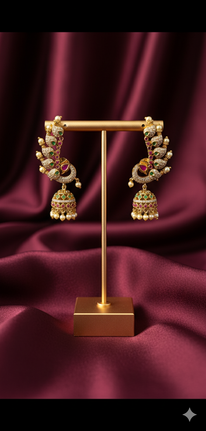 Peacock jhumkas ear cuffs